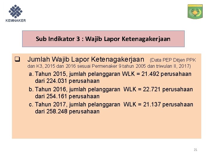 Sub Indikator 3 : Wajib Lapor Ketenagakerjaan q Jumlah Wajib Lapor Ketenagakerjaan (Data PEP