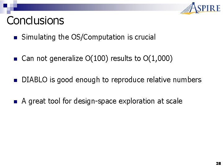 Conclusions n Simulating the OS/Computation is crucial n Can not generalize O(100) results to