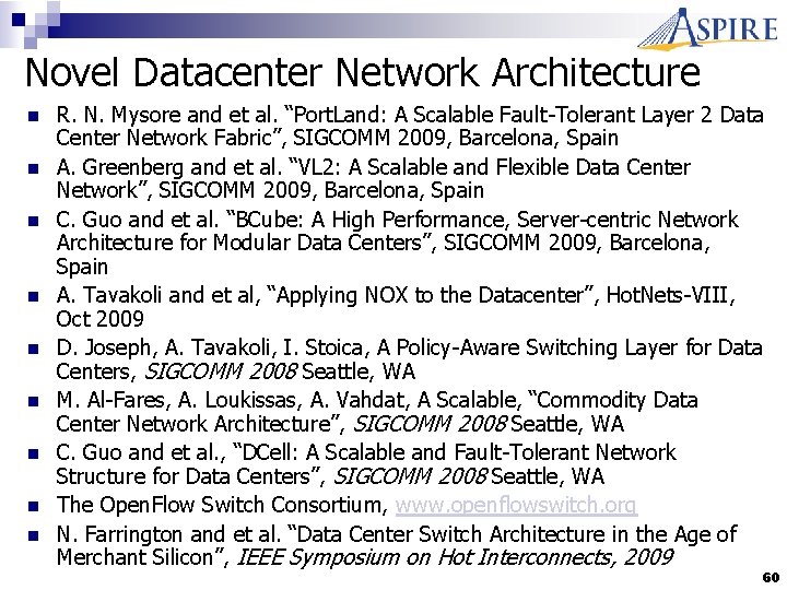 Novel Datacenter Network Architecture n n n n n R. N. Mysore and et