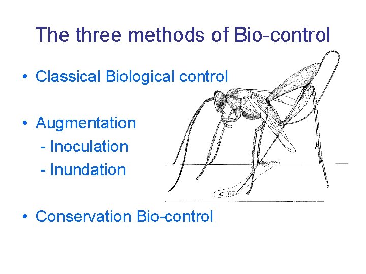 The three methods of Bio-control • Classical Biological control • Augmentation - Inoculation -