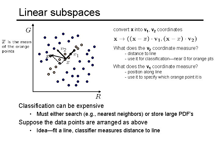 Linear subspaces convert x into v 1, v 2 coordinates What does the v