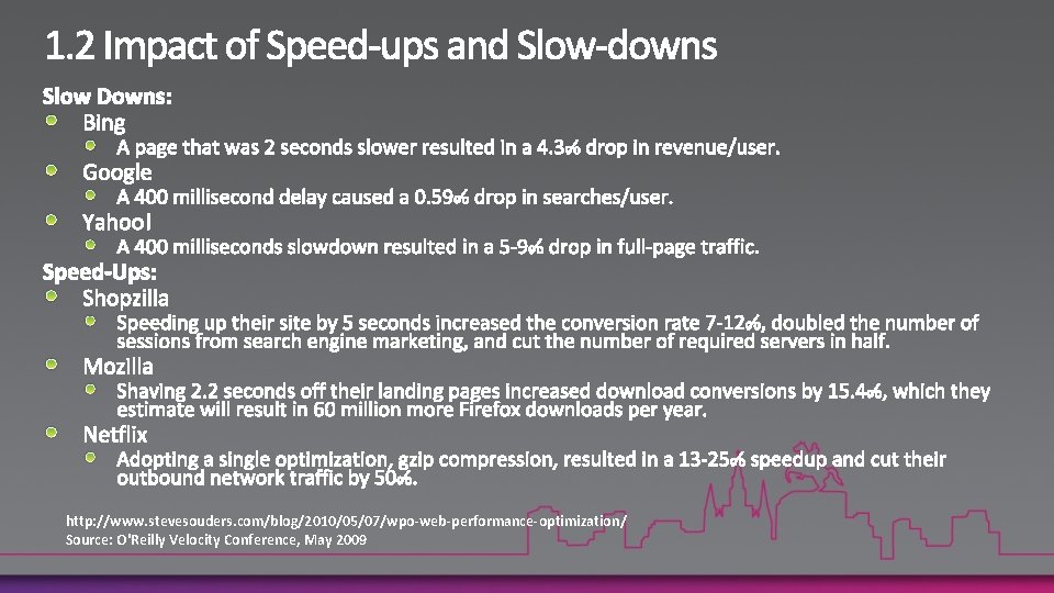 http: //www. stevesouders. com/blog/2010/05/07/wpo-web-performance-optimization/ Source: O'Reilly Velocity Conference, May 2009 