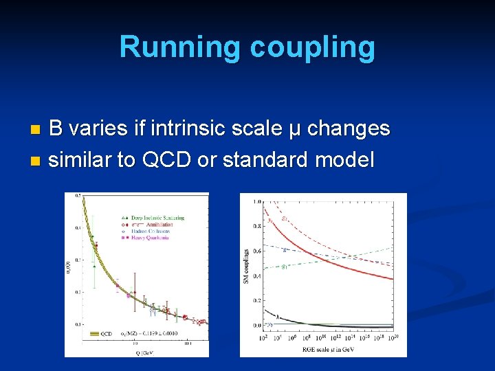 Running coupling B varies if intrinsic scale µ changes n similar to QCD or