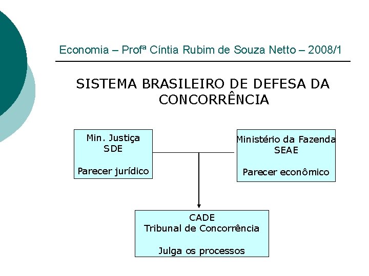 Economia – Profª Cíntia Rubim de Souza Netto – 2008/1 SISTEMA BRASILEIRO DE DEFESA