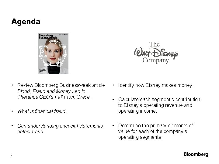 Agenda • Review Bloomberg Businessweek article Blood, Fraud and Money Led to Theranos CEO’s Agenda • Review Bloomberg Businessweek article Blood, Fraud and Money Led to Theranos CEO’s