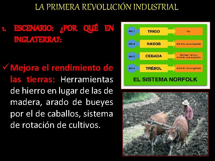 LA PRIMERA REVOLUCIÓN INDUSTRIAL 1. ESCENARIO: ¿POR QUÉ EN INGLATERRA? : ü Mejora el