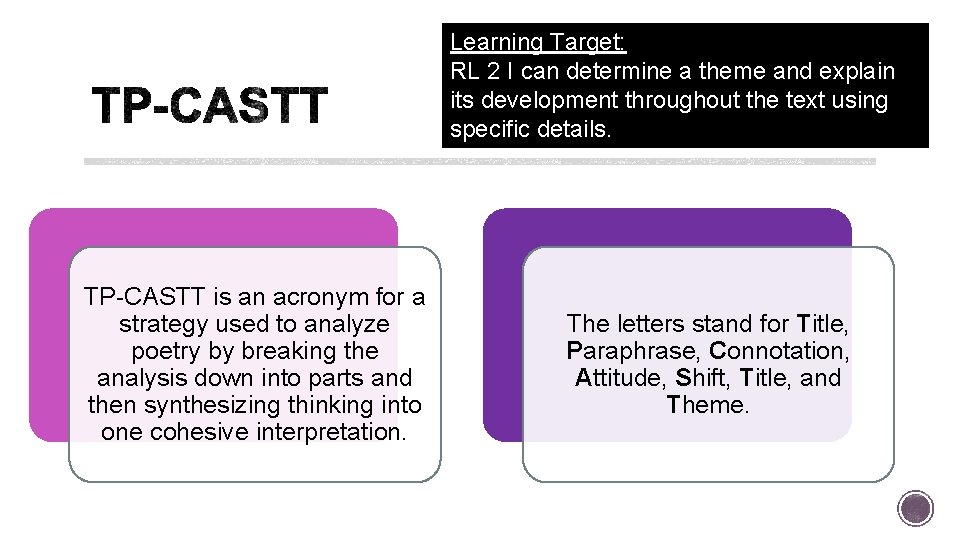 Learning Target: RL 2 I can determine a theme and explain its development throughout