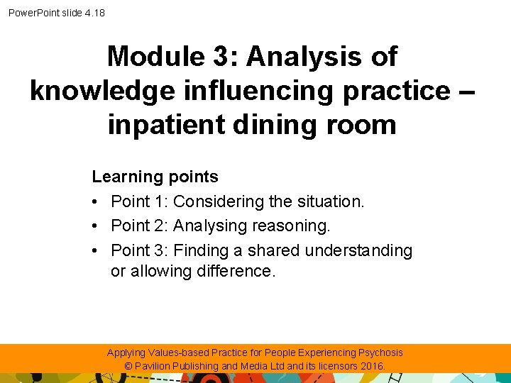 Power. Point slide 4. 18 Module 3: Analysis of knowledge influencing practice – inpatient