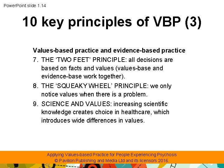 Power. Point slide 1. 14 10 key principles of VBP (3) Values-based practice and