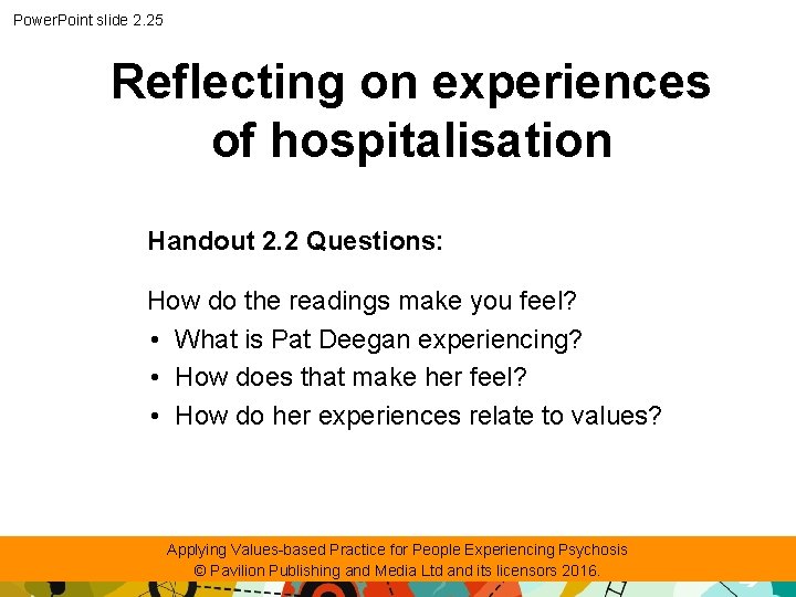 Power. Point slide 2. 25 Reflecting on experiences of hospitalisation Handout 2. 2 Questions: