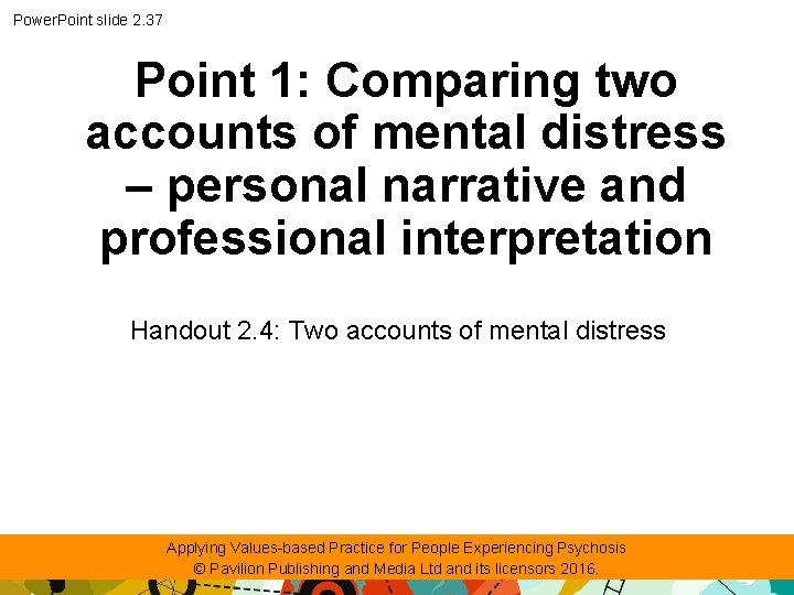 Power. Point slide 2. 37 Point 1: Comparing two accounts of mental distress –