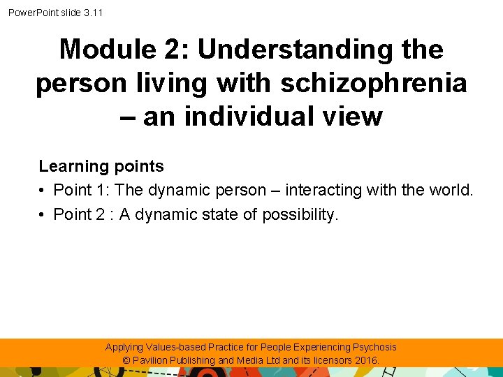 Power. Point slide 3. 11 Module 2: Understanding the person living with schizophrenia –