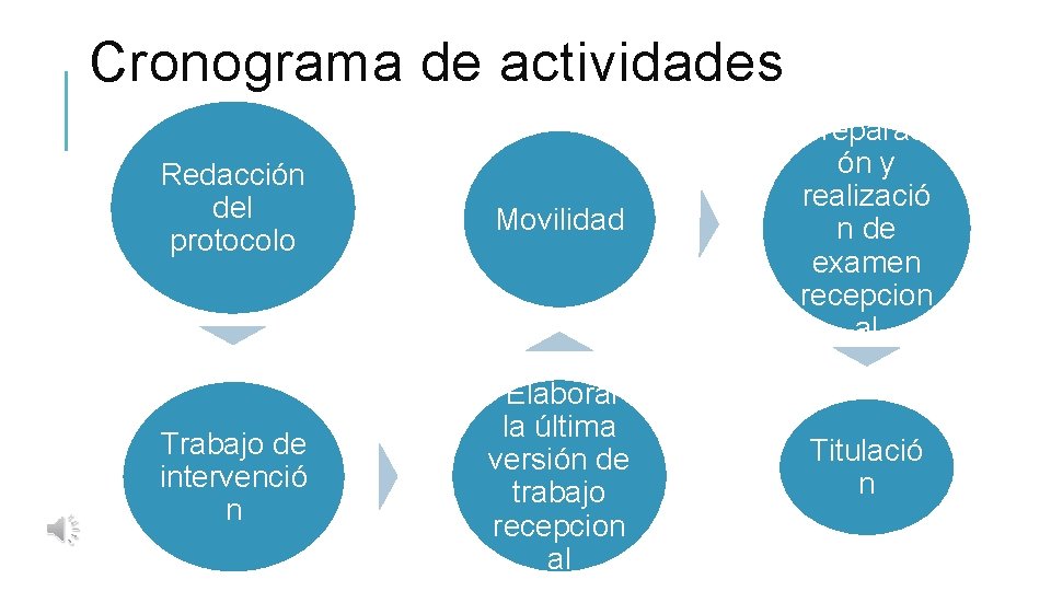 Cronograma de actividades Redacción del protocolo Movilidad Preparaci ón y realizació n de examen