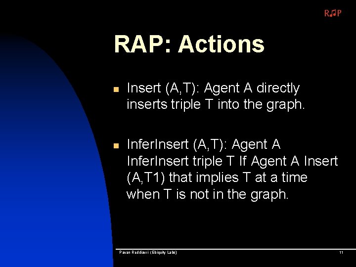 R♫P RAP: Actions n n Insert (A, T): Agent A directly inserts triple T