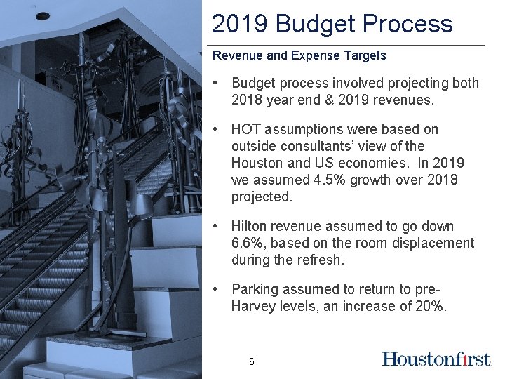 2019 Budget Process Revenue and Expense Targets • Budget process involved projecting both 2018