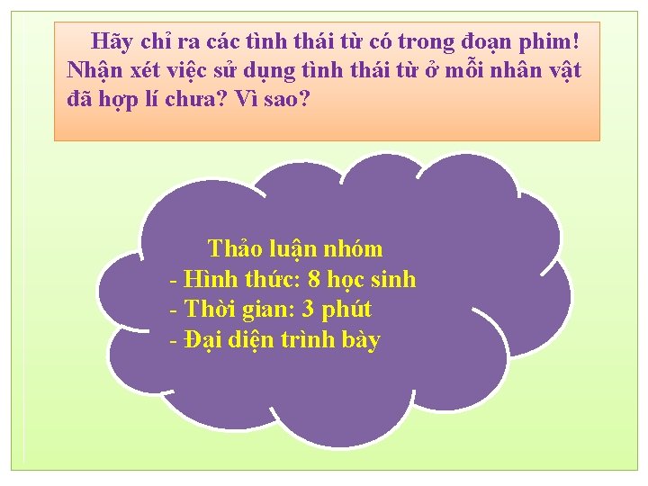 Hãy chỉ ra các tình thái từ có trong đoạn phim! Nhận xét việc