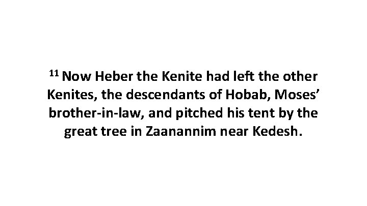 11 Now Heber the Kenite had left the other Kenites, the descendants of Hobab,