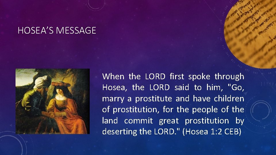 HOSEA’S MESSAGE When the LORD first spoke through Hosea, the LORD said to him,