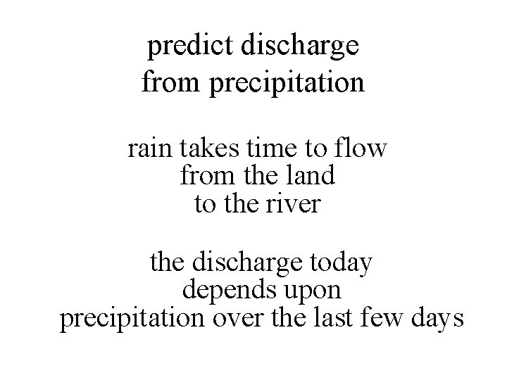 predict discharge from precipitation rain takes time to flow from the land to the