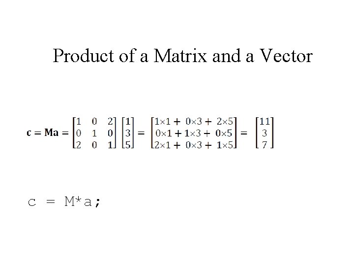 Product of a Matrix and a Vector c = M*a; 