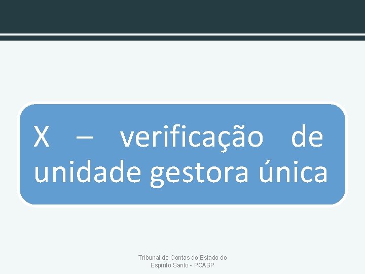 X – verificação de unidade gestora única Tribunal de Contas do Estado do Espírito