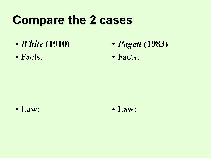 Compare the 2 cases • White (1910) • Facts: • Pagett (1983) • Facts: