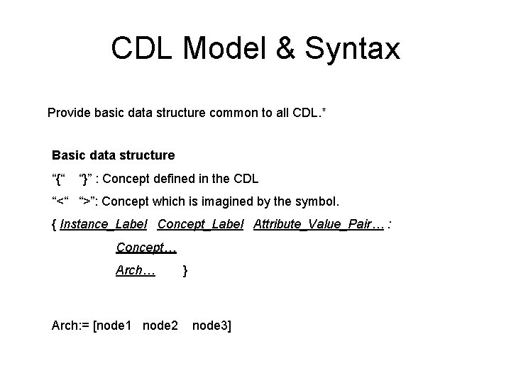 CDL Model & Syntax Provide basic data structure common to all CDL. * Basic