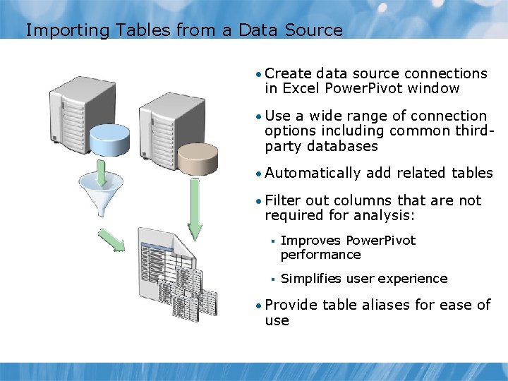 Importing Tables from a Data Source • Create data source connections in Excel Power. Importing Tables from a Data Source • Create data source connections in Excel Power.