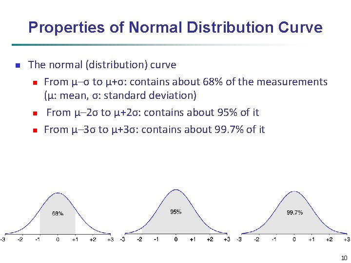 Properties of Normal Distribution Curve n The normal (distribution) curve n From μ–σ to