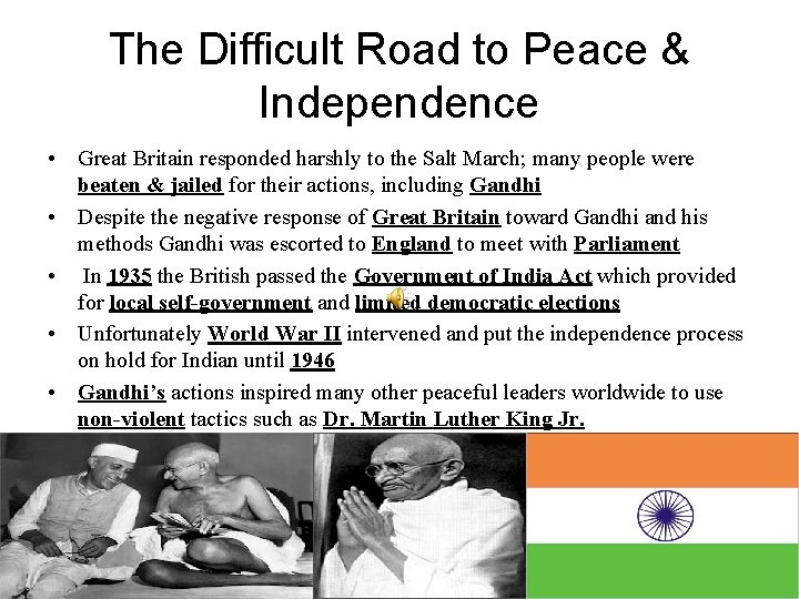 The Difficult Road to Peace & Independence • Great Britain responded harshly to the