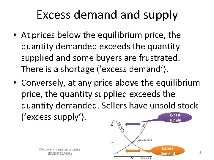 Excess demand supply • At prices below the equilibrium price, the quantity demanded exceeds