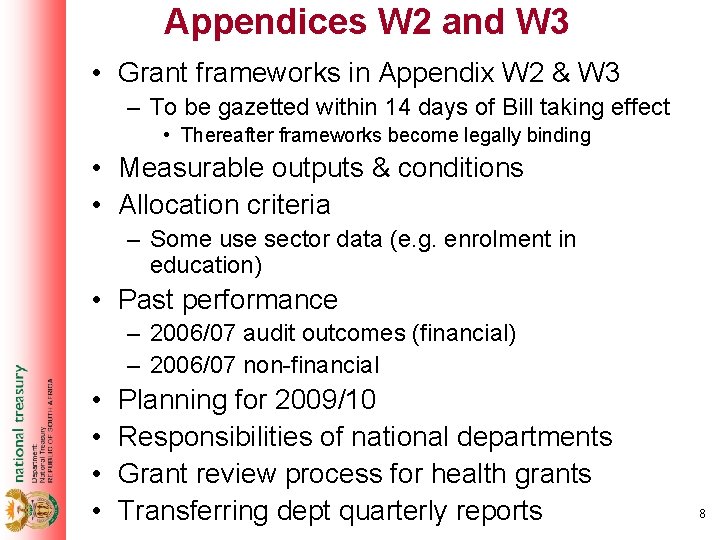 Appendices W 2 and W 3 • Grant frameworks in Appendix W 2 &