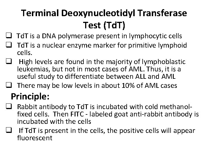 Terminal Deoxynucleotidyl Transferase Test (Td. T) q Td. T is a DNA polymerase present