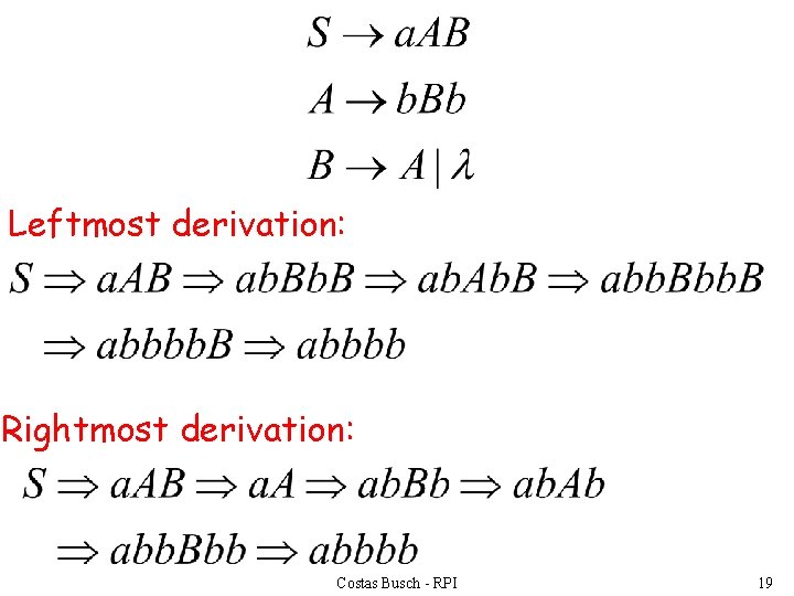 Leftmost derivation: Rightmost derivation: Costas Busch - RPI 19 