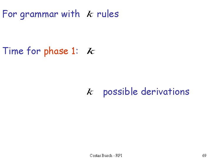 For grammar with rules Time for phase 1: possible derivations Costas Busch - RPI