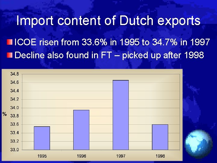 Import content of Dutch exports ICOE risen from 33. 6% in 1995 to 34.