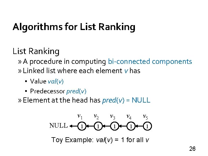 Algorithms for List Ranking » A procedure in computing bi-connected components » Linked list