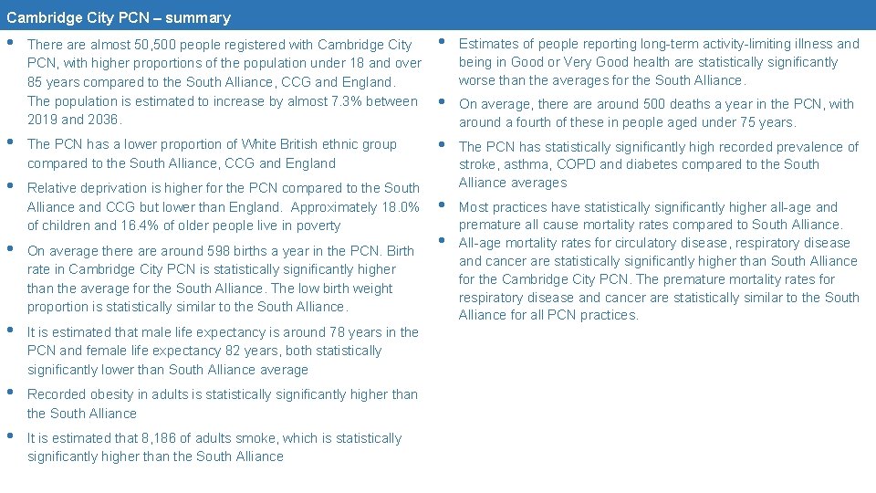 Cambridge City PCN – summary • There almost 50, 500 people registered with Cambridge