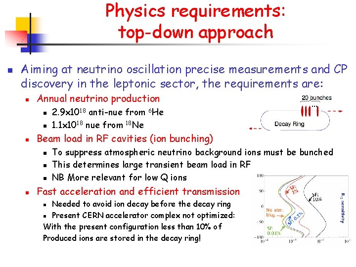 Physics requirements: top-down approach n Aiming at neutrino oscillation precise measurements and CP discovery