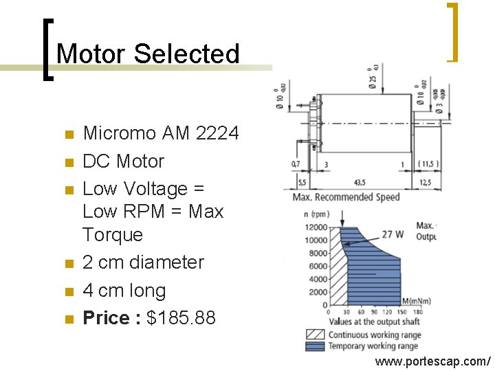 Motor Selected n n n Micromo AM 2224 DC Motor Low Voltage = Low