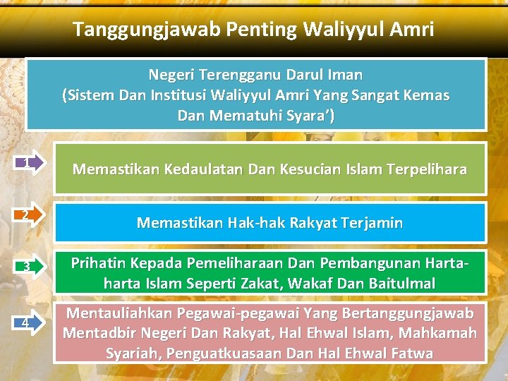Tanggungjawab Penting Waliyyul Amri Negeri Terengganu Darul Iman (Sistem Dan Institusi Waliyyul Amri Yang