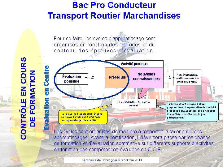 Bac Pro Conducteur Transport Routier Marchandises Evaluation en Centre CONTRÔLE EN COURS DE FORMATION