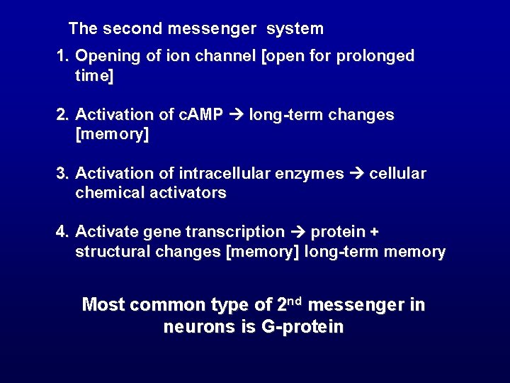 The second messenger system 1. Opening of ion channel [open for prolonged time] 2.