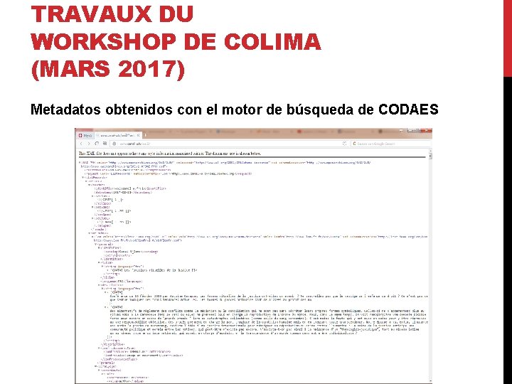 TRAVAUX DU WORKSHOP DE COLIMA (MARS 2017) Metadatos obtenidos con el motor de búsqueda