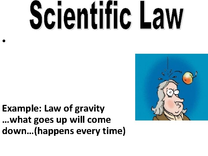  • Example: Law of gravity …what goes up will come down…(happens every time)