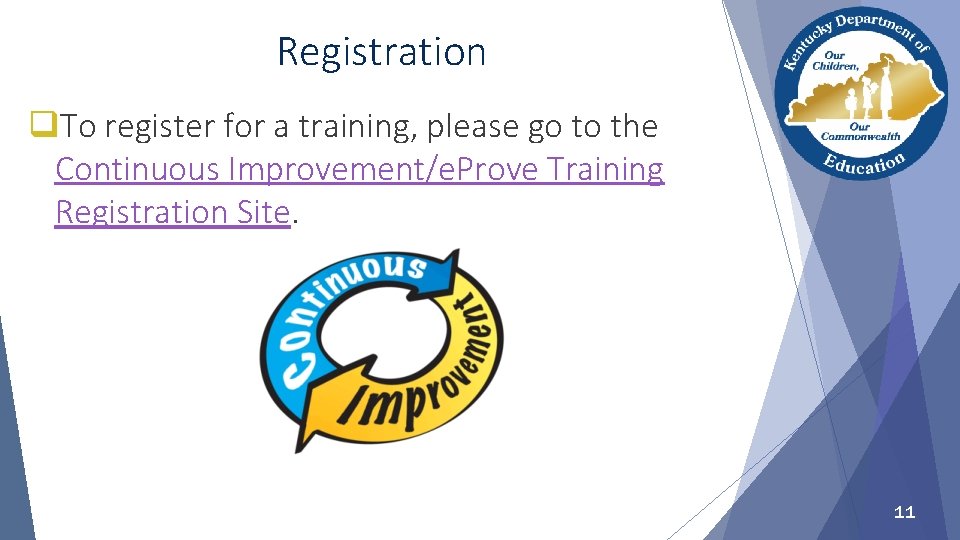 Registration q. To register for a training, please go to the Continuous Improvement/e. Prove