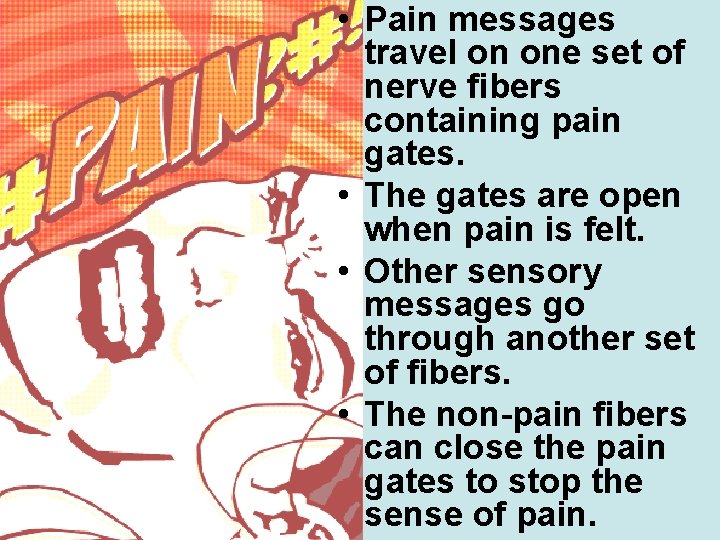  • Pain messages travel on one set of nerve fibers containing pain gates.