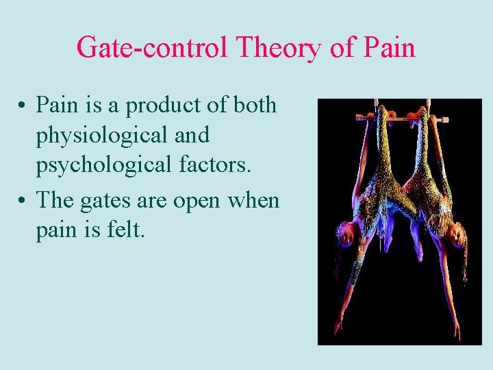 Gate-control Theory of Pain • Pain is a product of both physiological and psychological