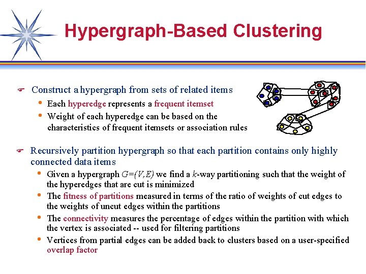 Hypergraph-Based Clustering F Construct a hypergraph from sets of related items h Each hyperedge