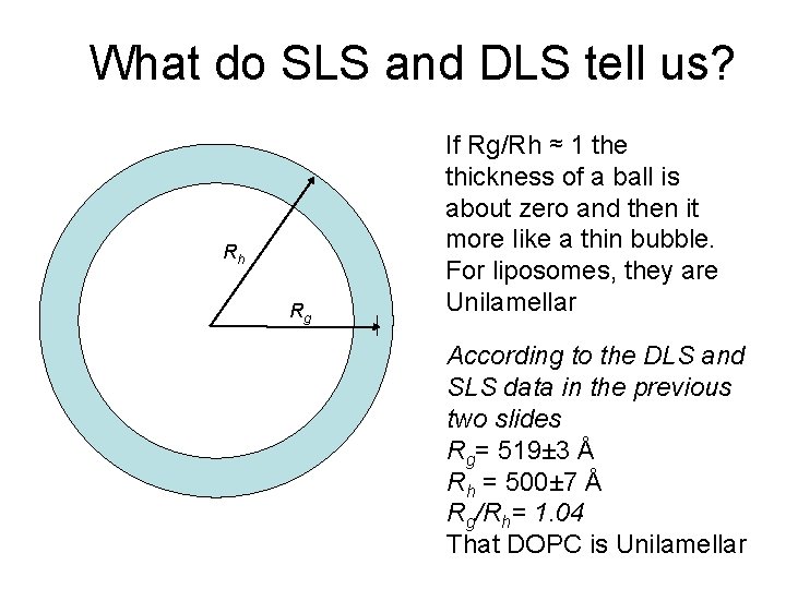 What do SLS and DLS tell us? Rh Rg If Rg/Rh ≈ 1 the